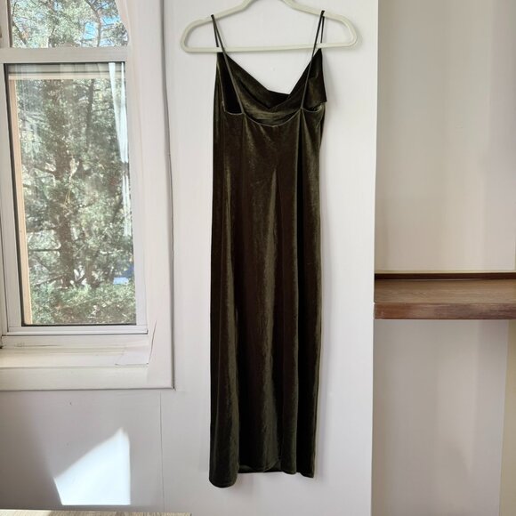 NWT Jenny Yoo Bentley Velvet Slip Midi Dress Olive Green 2 - Picture 8 of 10